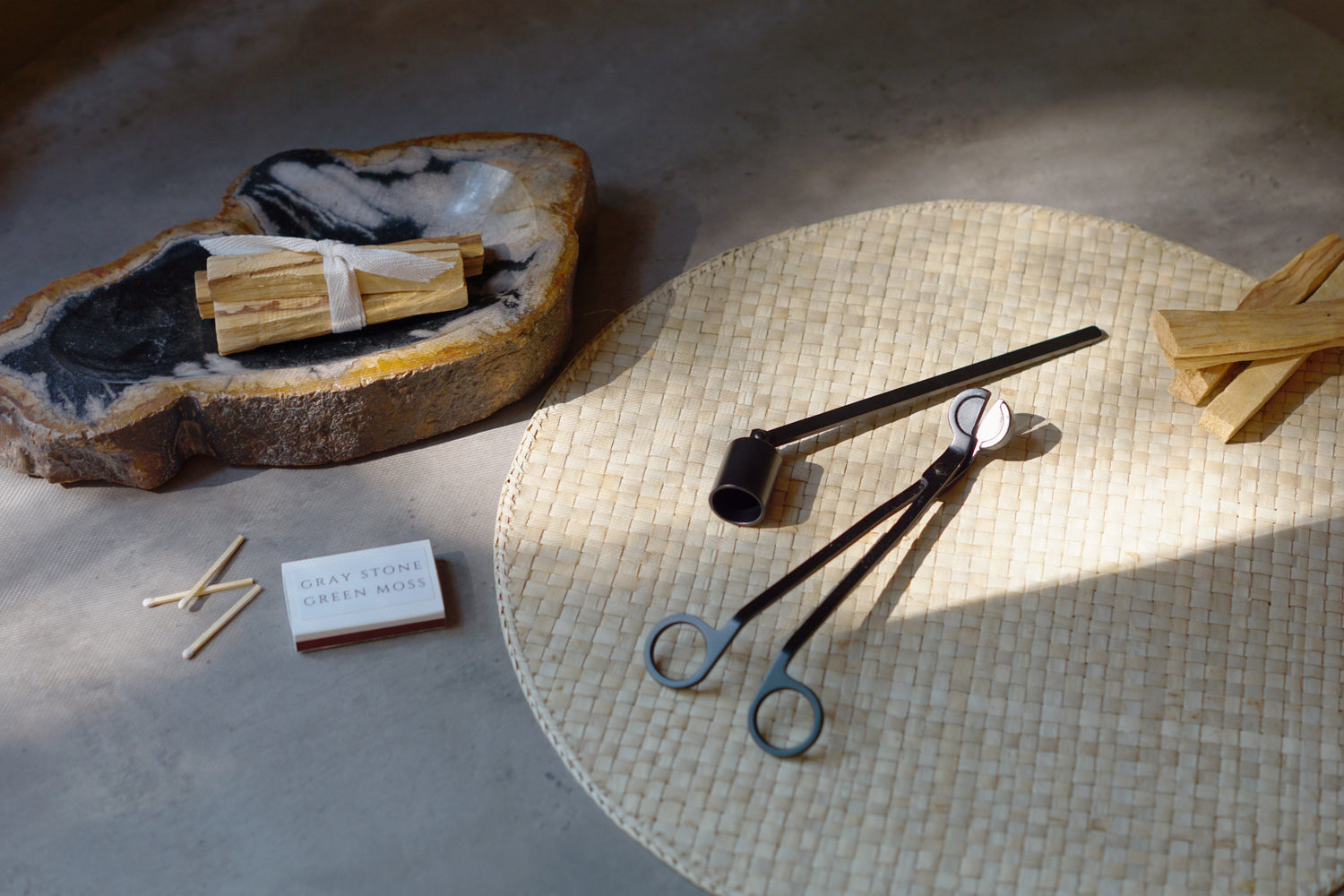 isle tropic candle, wick trimmers, palo santo wood bundle